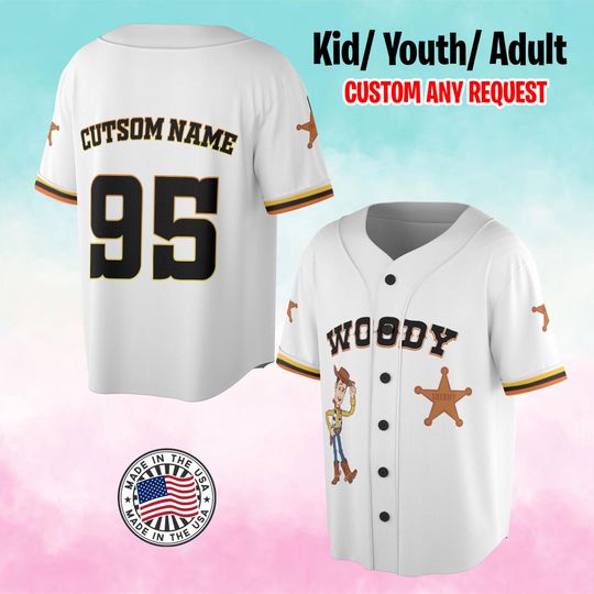 Discover Disney Toy Story Woody Andy 95 Baseball Jersey Shirt, Baseball Sport Outfits, World Disneyland Trip, Magic Kingdom Jersey Shirts
