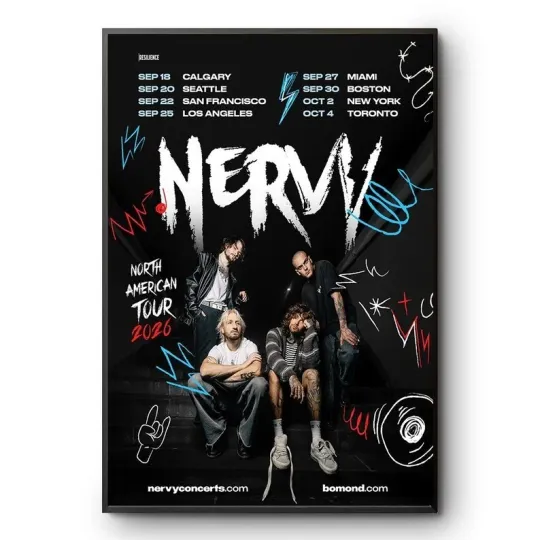 Discover Nervy North American Tour 2026 Concert Poster Rock Band Vertical Print