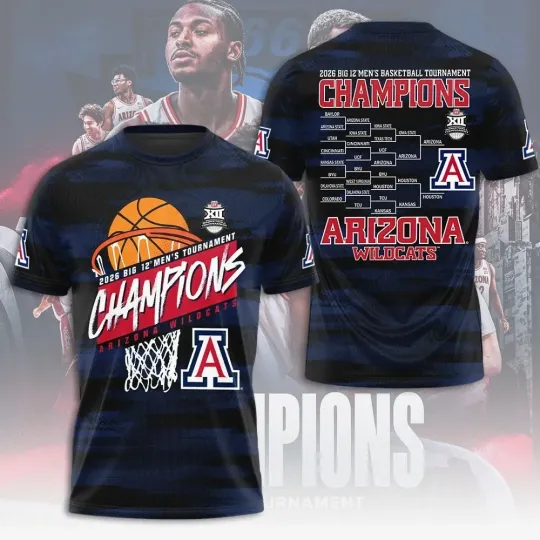 Discover Arizonna Wildcat 2026 Big 12 Men’s Basketball Tournament Champions 3D Shirt