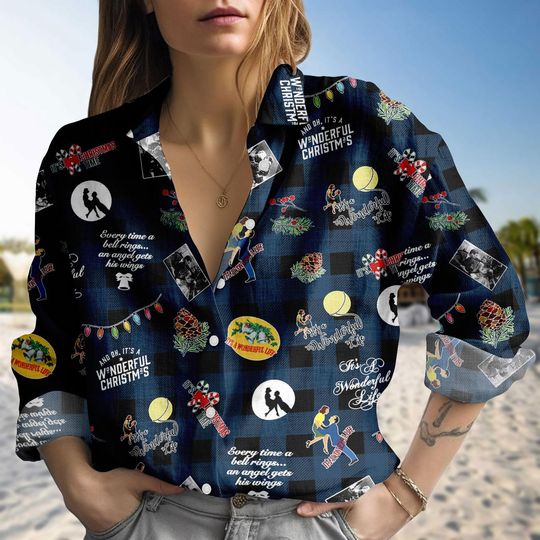 Discover Wonderful Life Blouse Shirt, Vintage Christmas Movie Shirt For Women, Cute Holiday Blouse Shirt, Its A Wonderful Life Fan Shirt For He