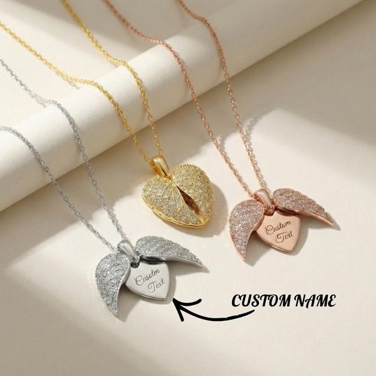 Personalized Angel Wings Locket Necklace: Sterling Silver Memorial Jewelry