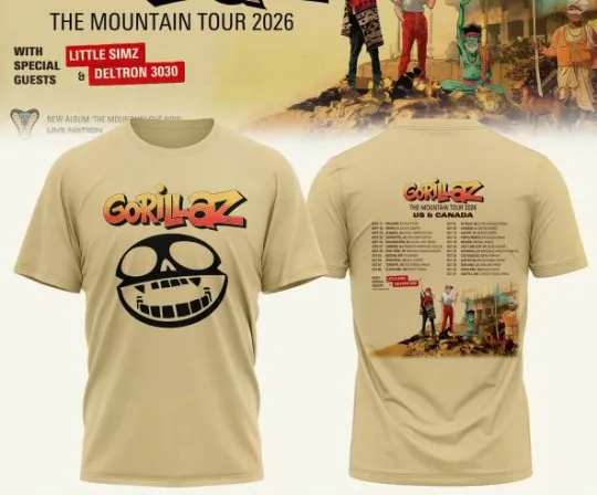 Discover Gorillaz Us & Canada The Mountain Tour 2026 3D T-Shirt Fullsize XS-5XL