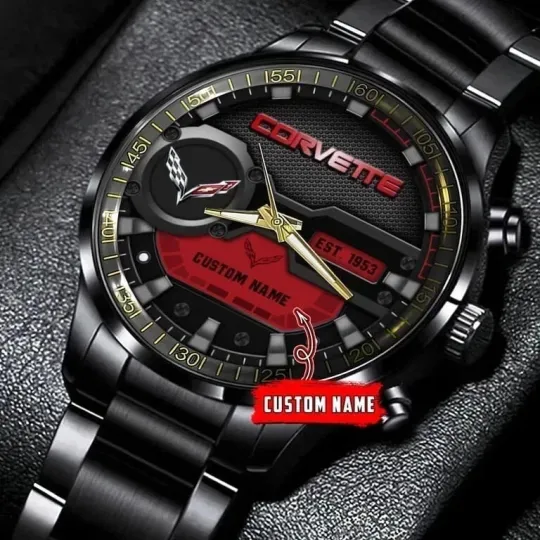 Discover Corvette Car Personalized Black Stainless Steel Watch Gift For Fans