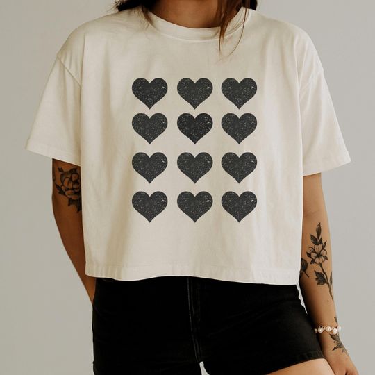 Discover Women's Boxy Tee Black Heart Valentine's Day Crop Top