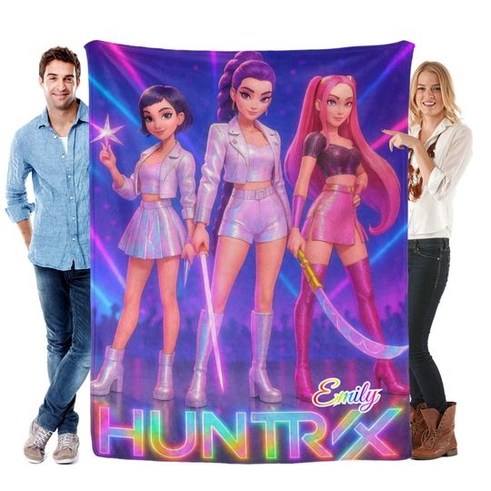 Personalized Cozy K pop Demon Hunters Blanket ,Flannel Kids Name Blanket,Kpop Fun Gift.