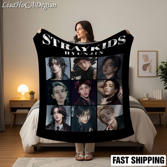 Discover Stray HyunJin K-Pop Sherpa Fleece Blanket, Cozy Stay Decor Gift for Fans, Bedroom Bedding, Unique Keepsake, Kpop Fun Gift