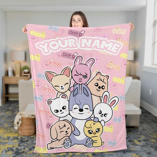 Discover Personalized Stray Kids Blanket, Cozy Fandom KPOP Keepsake, Custom Stray Kids Skzoo Blanket Gift For Stay, Bedroom Bedding