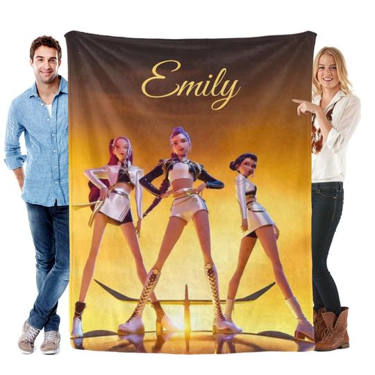 Personalized Cozy K pop Demon Hunters Blanket ,Flannel Kids Name Blanket,Kpop Fun Gift.