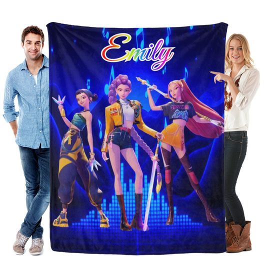Discover Personalized Cozy K pop Demon Hunters Blanket ,Flannel Kids Name Blanket,Kpop Fun Gift.