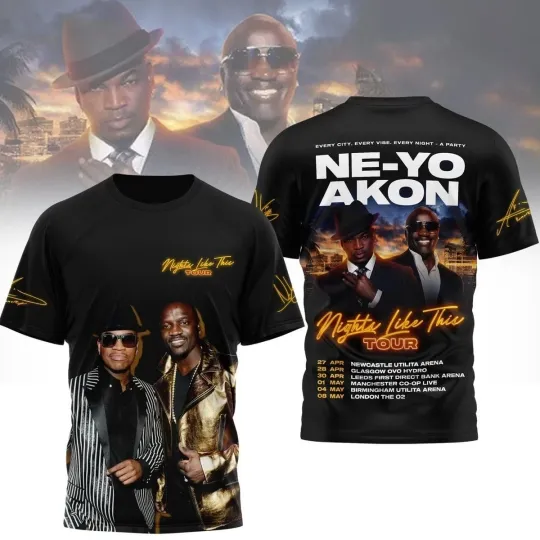Discover NE-YO & Akon Nights Like This Tour 2026 New 3D AOP Men's T-Shirt