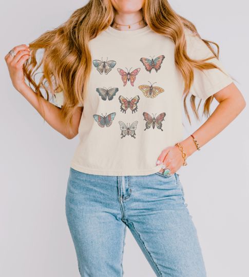 Vintage Butterflies Comfort Colors Boxy Crop Graphic Tee