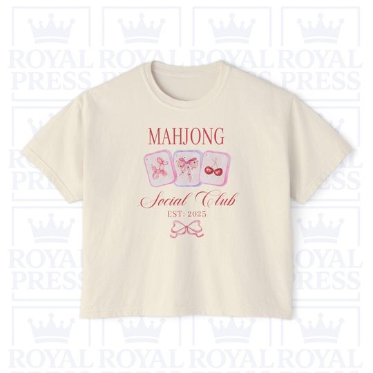 Discover Mahjong Soociial Clubb: Women's Boxy Tee  Pink Tiles Graphic T-Shirt | Comfort Colors