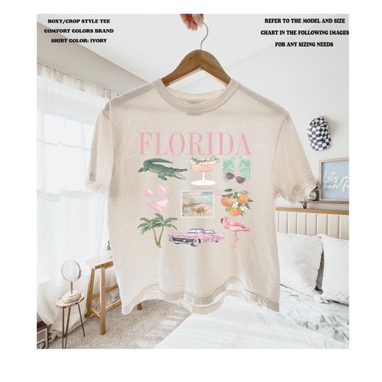 Discover Florida Womens Boxy Tee, Summer Crop Top T-Shirt Women's Graphic Tee Comfort Colors Brand Beach T-Shirts Tropical Vacation tees cropped