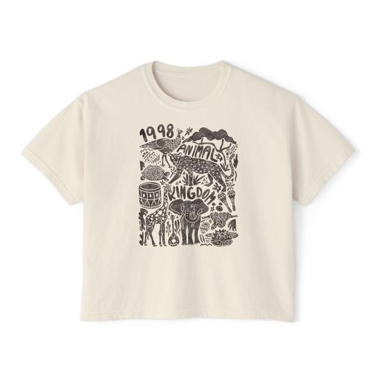 Discover Animal Kingdom est 1998 Women's Boxy Tee, Relaxed Fit Top, Vintage Animal Kingdom