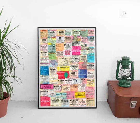 Discover Vintage 90s Concert Tickets Wall Poster for Britpop & Indie Bands