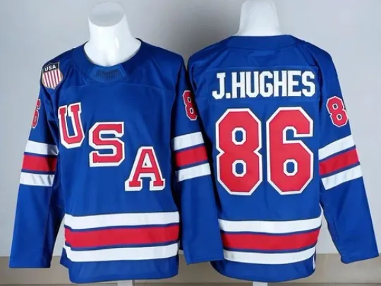 #86 J.Hughes Team USA Winter Olympics 2026 Jersey Blue Printed All Sizes S-3XL