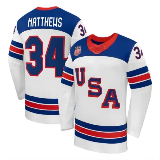 #34 Matthews Team USA Winter Olympics 2026 Jersey White Printed - Sizes S-3XL