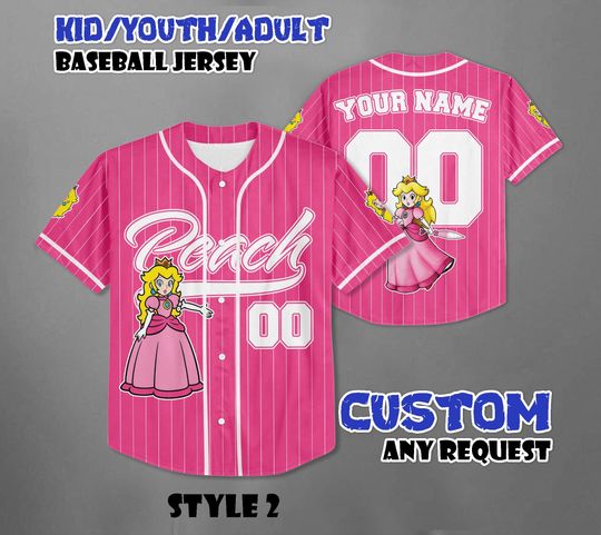 Discover Custom Princess Peach Baseball Jersey, Super Mario Birthday Gift