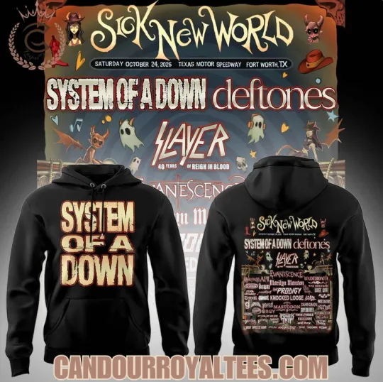 Discover SYSTEM OF DOWN Sick New World Tour 2026 3D Hoodie