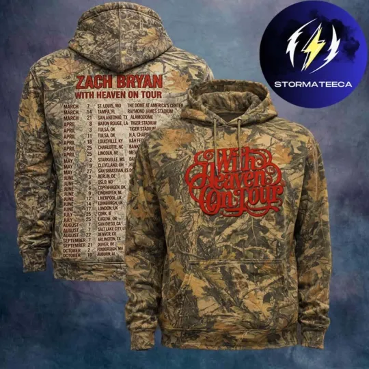 Discover Zach Zach Bry*An Merch With Heaven On Tour 2026 Logo Tour Dates Camo 3D Hoodie