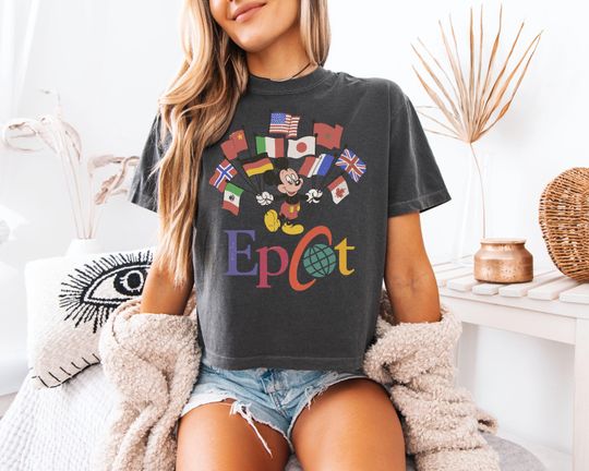 Discover Disney World Vintage Boxy T-Shirt - Epcot Mickey Drinking Around the World Comfort Colors Shirt