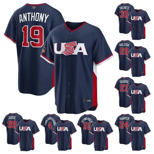 Discover Men's USA Baseball Blue 2026 World Baseball Classic Printed Jersey Size S-5XL