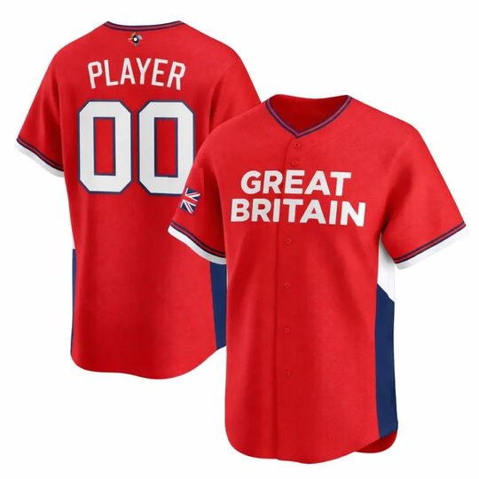 Discover Men's Great Britain Baseball Red 2026 World Baseball Classic Jersey Shirt