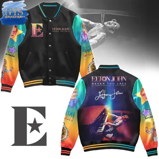 Discover Elton John Never Too Late Varsity Jacket