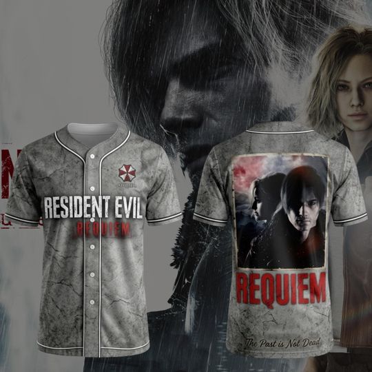 Discover Limited Vintage Horror Game Requiem Baseball Jersey, Distressed Leon Style Graphic Jersey, Retro Survival Game Fan Gift