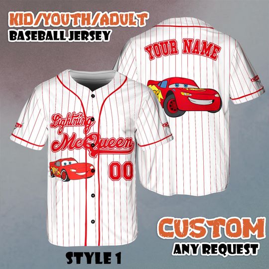 Discover Custom Cars Lightning Mcqueen Baseball Jersey, Personalized Disney Cars Land, Disney Cars Baseball Team Outfit