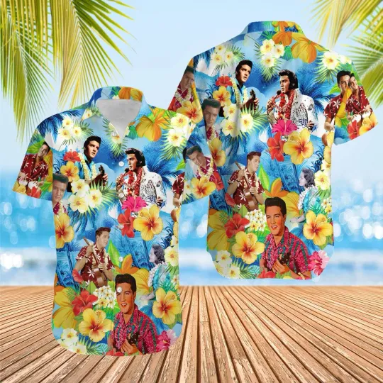 Discover Elvis Presley Hawaiian Tropical Button Shirt Aloha Beach Shirt