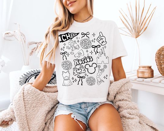 Discover Disney Worlds cheerleading Shirt - Disney cheerleading coquette comfort colors boxy tee - cheer competition shirt cheer mom gift crop top