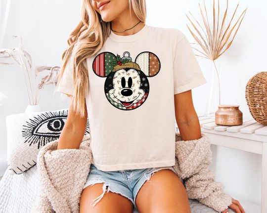 Disney Christmas Boxy Tee, Vintage Comfort Colors, Women's Crop Top