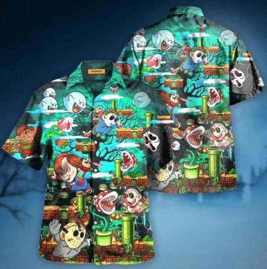 Discover Halloween Hawaiian Shirt with Ghost Mario Design