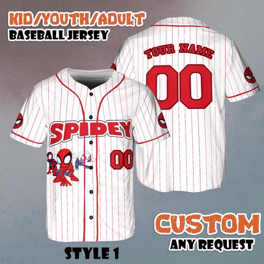 Custom Spidey Friends Baseball Jersey, Ghost Spider Family Trip Outfit