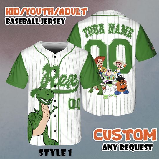 Discover Custom Disney Toy Story Rex Baseball, Custom Kids Youth Adult Disney Baseball Jersey Sports Outfits Cute Gifts For Fan Disney, Custom Jersey