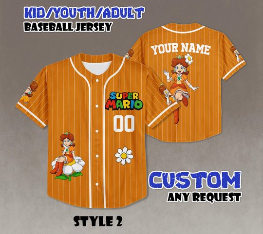 Discover Custom Princess Daisy Baseball Jersey, Super Mario Team Jersey