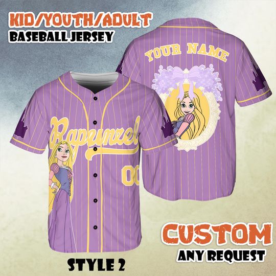 Discover Custom Princess Rapunzel Tangled Baseball Jersey, Baseball Team Disneyland Birthday Gift, Disney Matching Trip Outfit
