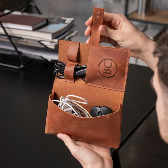 Discover Leather charger case,Leather cord organizer,Personalized cord organizer,Charger pouch,Leather tech organizer,Travel cords holder,Cable bag
