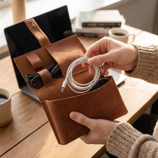 Leather charger case, Leather cord organizer, Leather Cable Case, Leather Cable Organizer, Leather Tech Organizer, Leather Travel Cable Case
