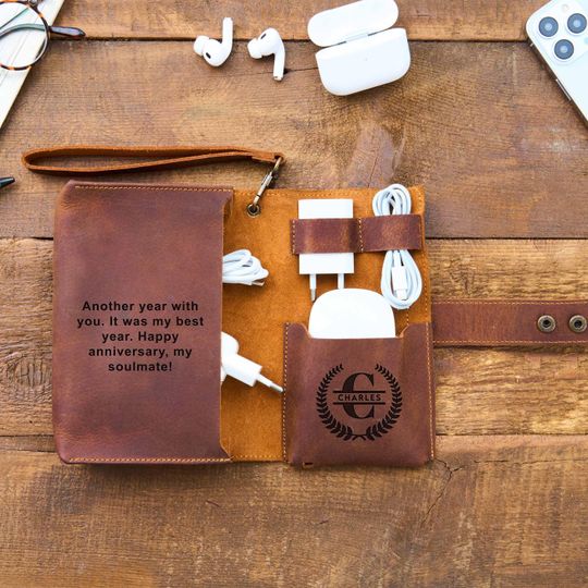 Personalized Leather Tech Organizer Bag for Graduation Gift for Him College Dad Class of 2026