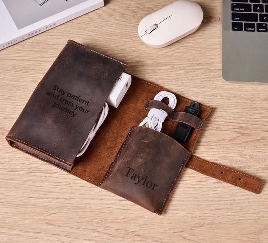 Discover Handmade Leather Charger and Cable Organizer Bag, Cord organizer, Travel charger bag, Custom Organizer, Fathers day gifts, Gift for her him