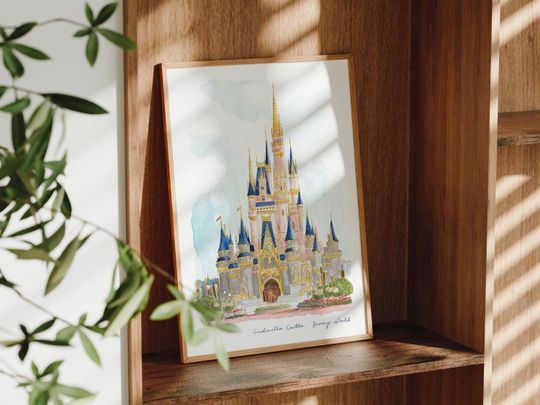 Discover Walt Disney World Art Print, Florida USA, Cinde Castle, Travel Watercolour Painting