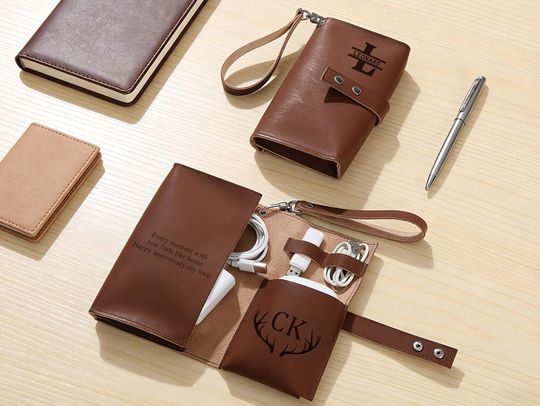 Discover Handmade Leather Charger Holder, Cable Organizer Christmas Gift for Dad, Husband, Boyfriend