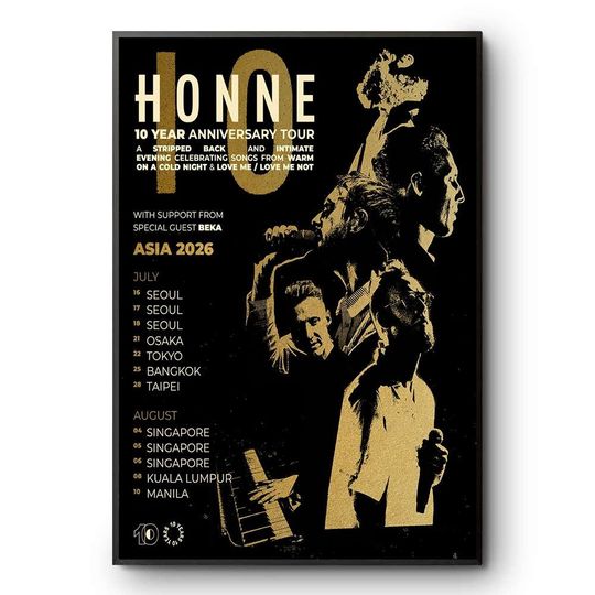 Discover Honne 10 Year Anniversary Tour 2026 Asia Concert Poster Indie Pop Print