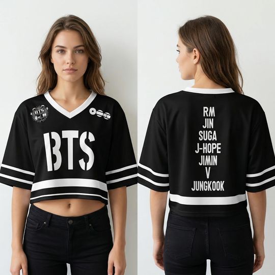 Custom BTS Members Rugby Uniform Womens Cropped V-neck Jersey, BTS World Tour 2026 Merch Shirt, Bangtan Comeback 2026, Kpop Gift for Army