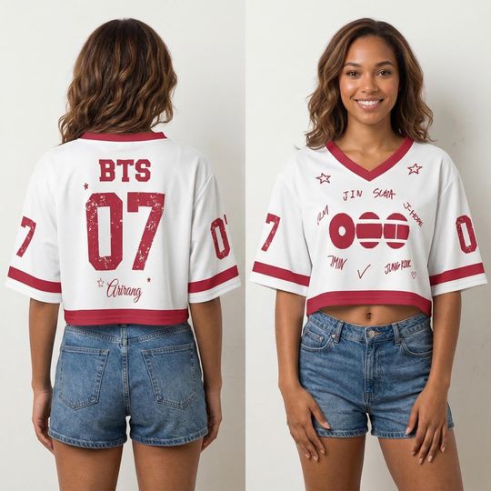 Custom BTS Members Rugby Uniform Womens Cropped V-neck Jersey, BTS World Tour 2026 Merch Shirt, Bangtan Comeback 2026, Kpop Gift for Army