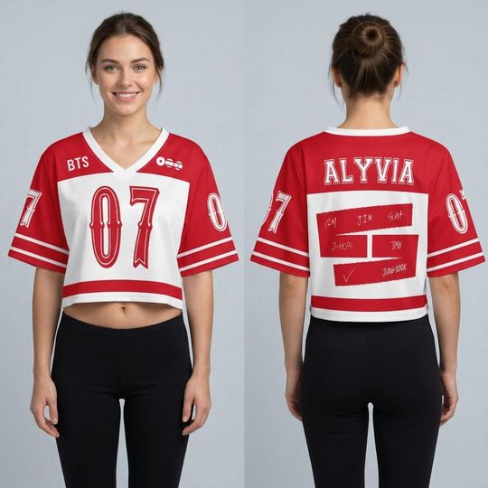 Discover Custom Name Rugby Uniform Womens Cropped V-neck Jersey, BTS World Tour 2026 Merch Shirt, Bangtan Comeback 2026, Kpop Game Day Gift for Army
