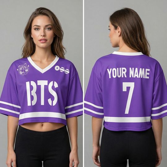 Custom BTS Members Rugby Uniform Womens Cropped V-neck Jersey, BTS World Tour 2026 Merch Shirt, Bangtan Comeback 2026, Kpop Gift for Army