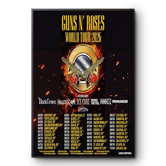 Discover Guns N Roses World Tour 2026 Poster Concert Tour Dates Print